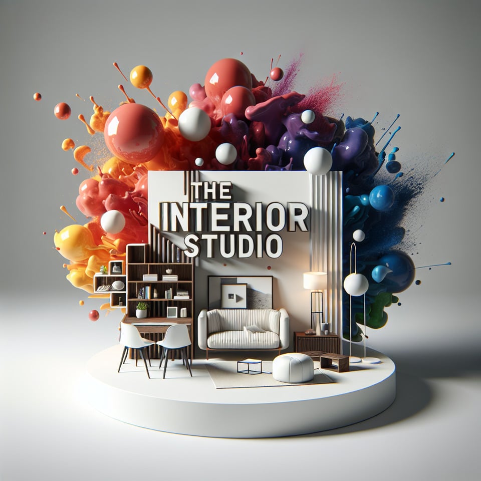 Text The Interior Studio in a 3d text effectcolor splashmodern home interior animations in a smoky white background text effect image