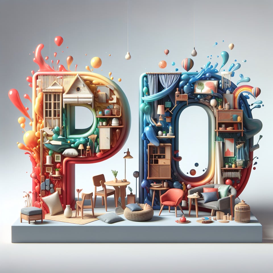 Text P.R.O in a 3d text effectcolor splashwith interior home decor animations in a smoky white background text effect image