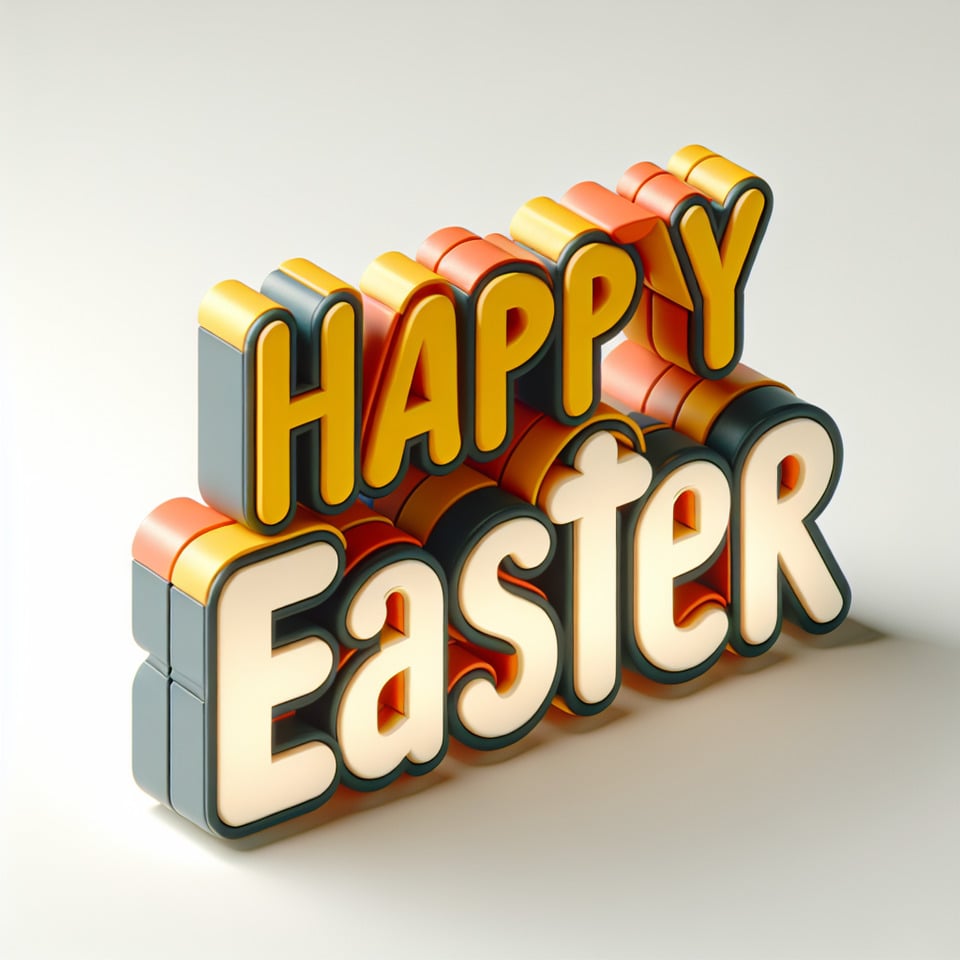 Pixar style text HAPPY EASTER font,on white background text effect image