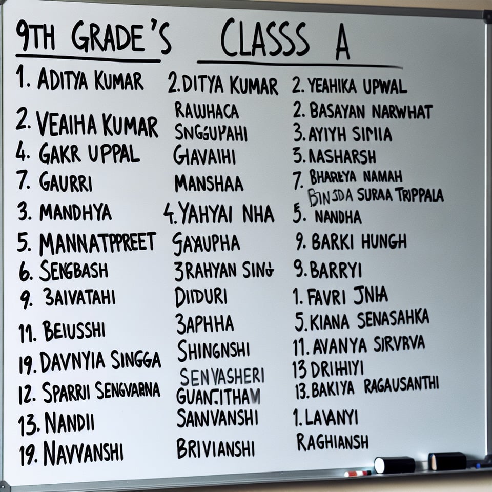 CLASS TEACHER GRADE – IX A,1. Aditya Kumar,2. Vedaang Uppal,3. Yashika Narwat,4. Mannatpreet Kaur,5. Ayushman Jha,6. Gauri Tripathi,7. Ridhaan Singh,8. Shaurya Sengupta,9. Divyanshi,10. Sparsh Srivastava,11. Dimitrii Levchenko,12. Nandini,13. Lavanya Raghuvanshi text effect image