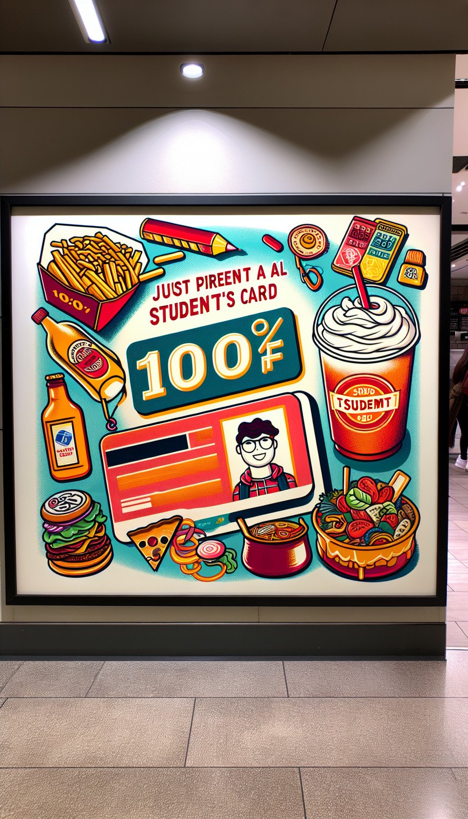 Students gets 10% discount on food and drinksjust present a valid students card text effect image