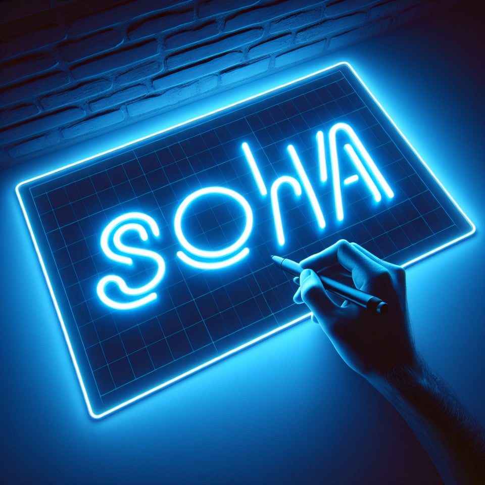 text SOHA blue neon led style text effect background on white background text effect image