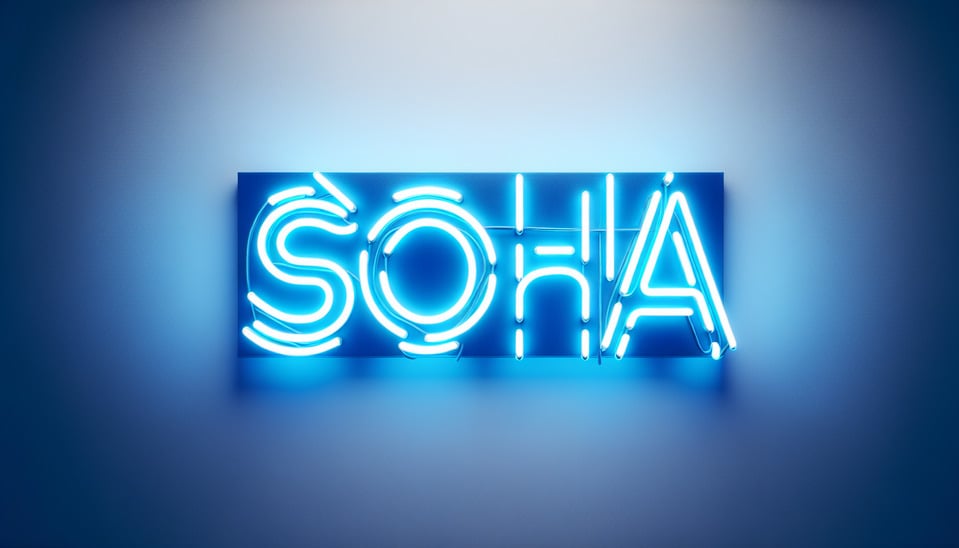 text SOHA blue neon led style text effect background on white background text effect image