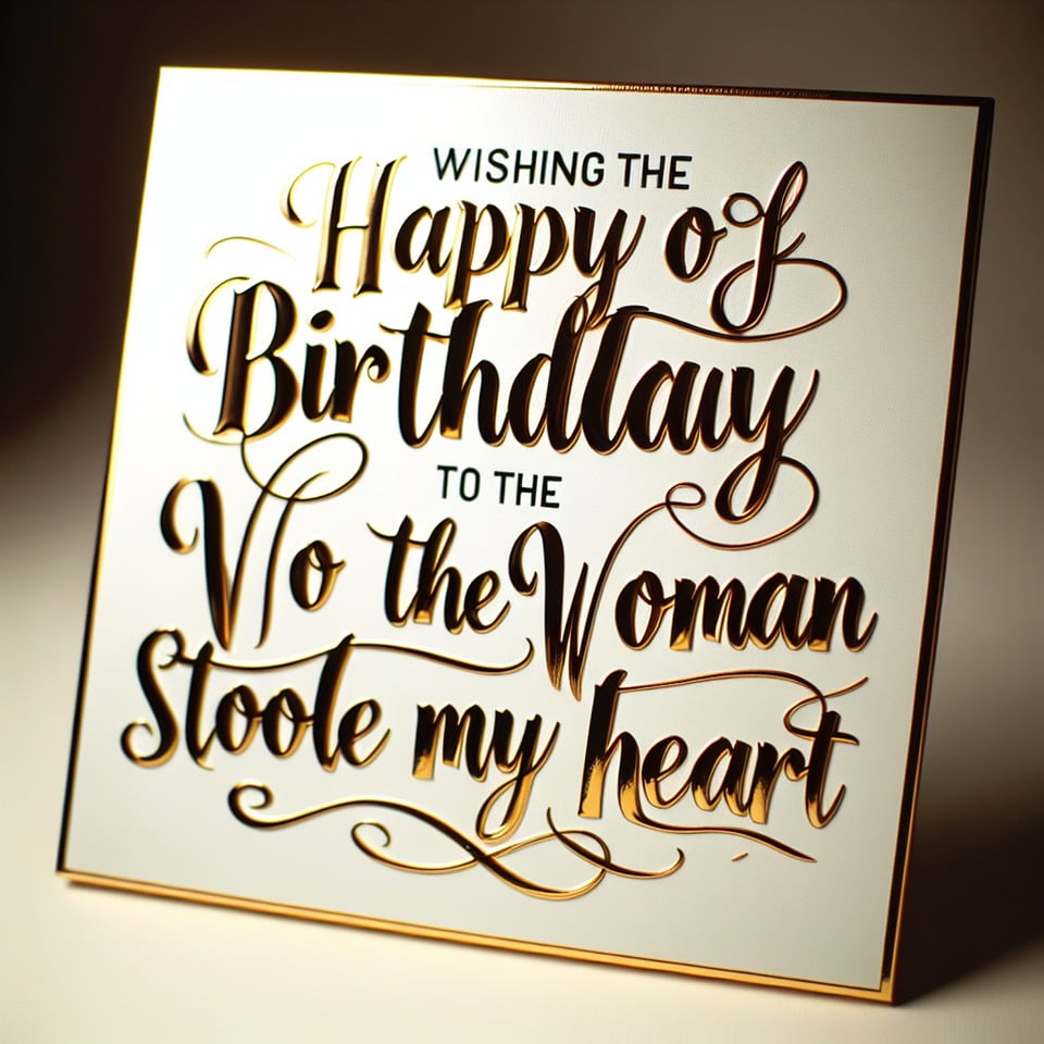 gold shiny text in cersive language Wishing the happiest of birthdays to the woman who stole my heart. ... text effect image