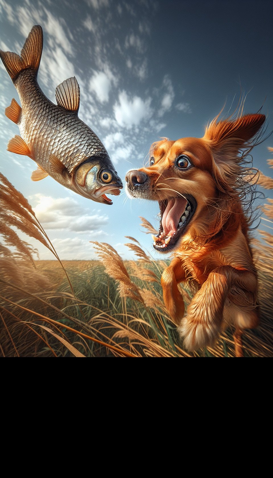 Dog eating fish text effect image