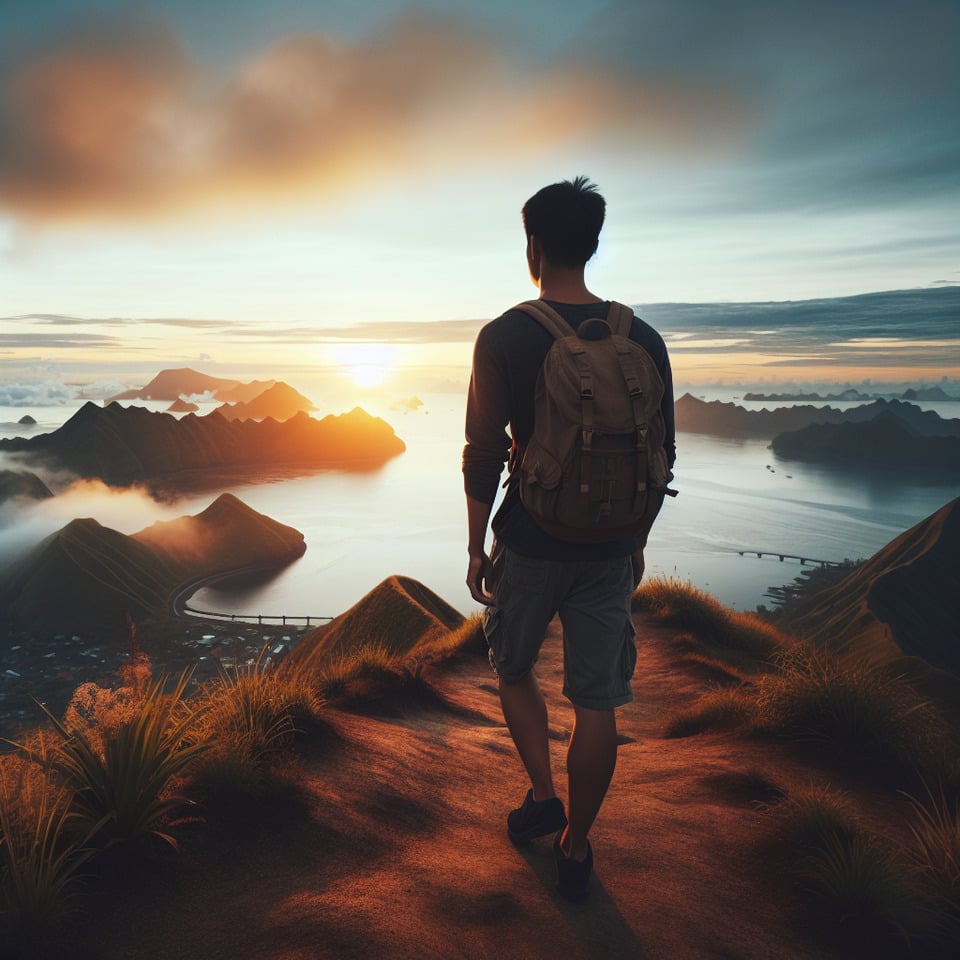 quang đang đi ngắm cảnh mặt trời mọc text effect image