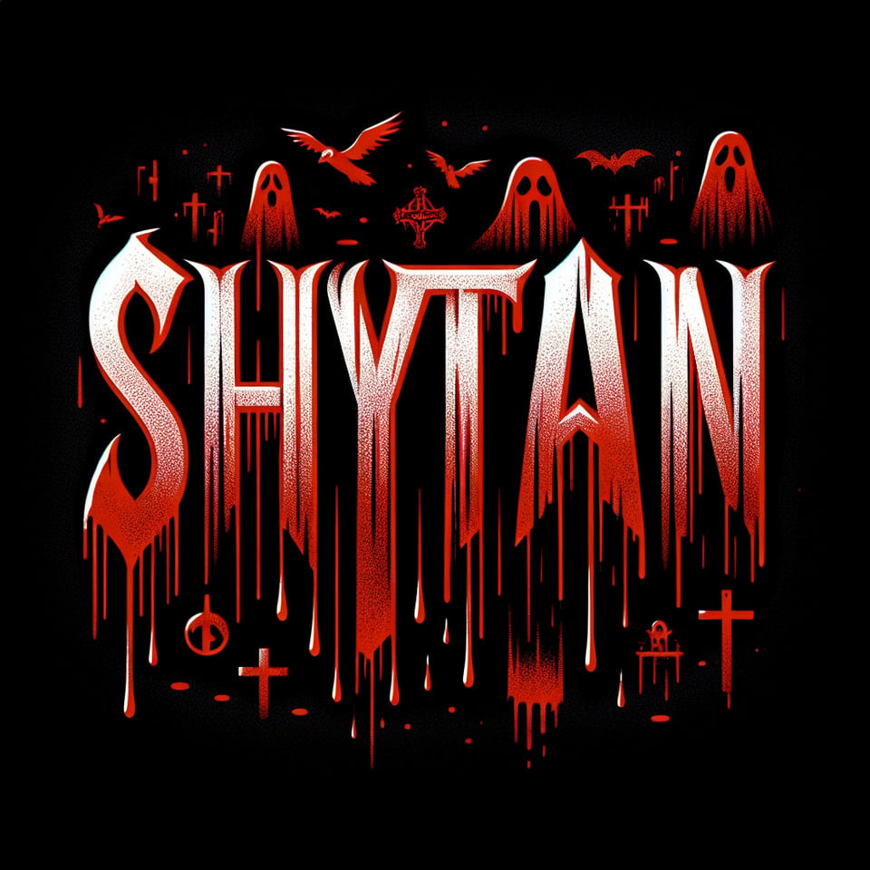 SHYTAN written in scariest way in red color and blood theme text effect image