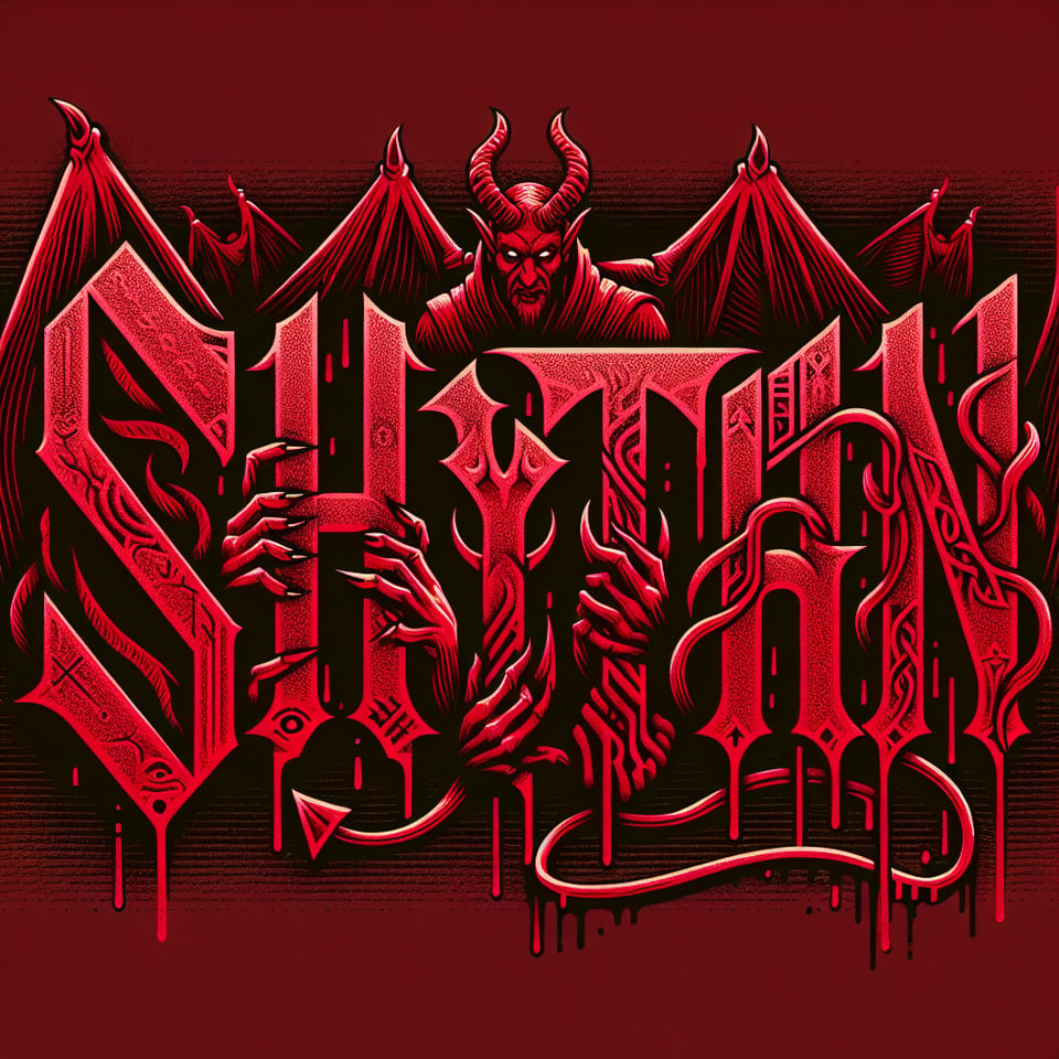SHYTAN written in scariest way in red color and blood and devil theme text effect image