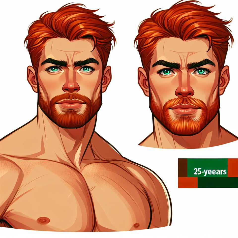 chico peligroso y fuerte de 25 añosde rostro varonilpelirrojode ojos verdesirlandéspoquita barba.illustration text effect image