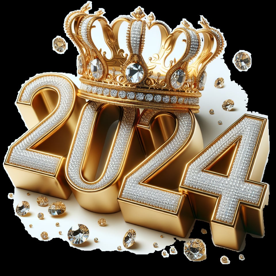 text 2024 golden luxury text effect with crown and diamond on white background text effect image
