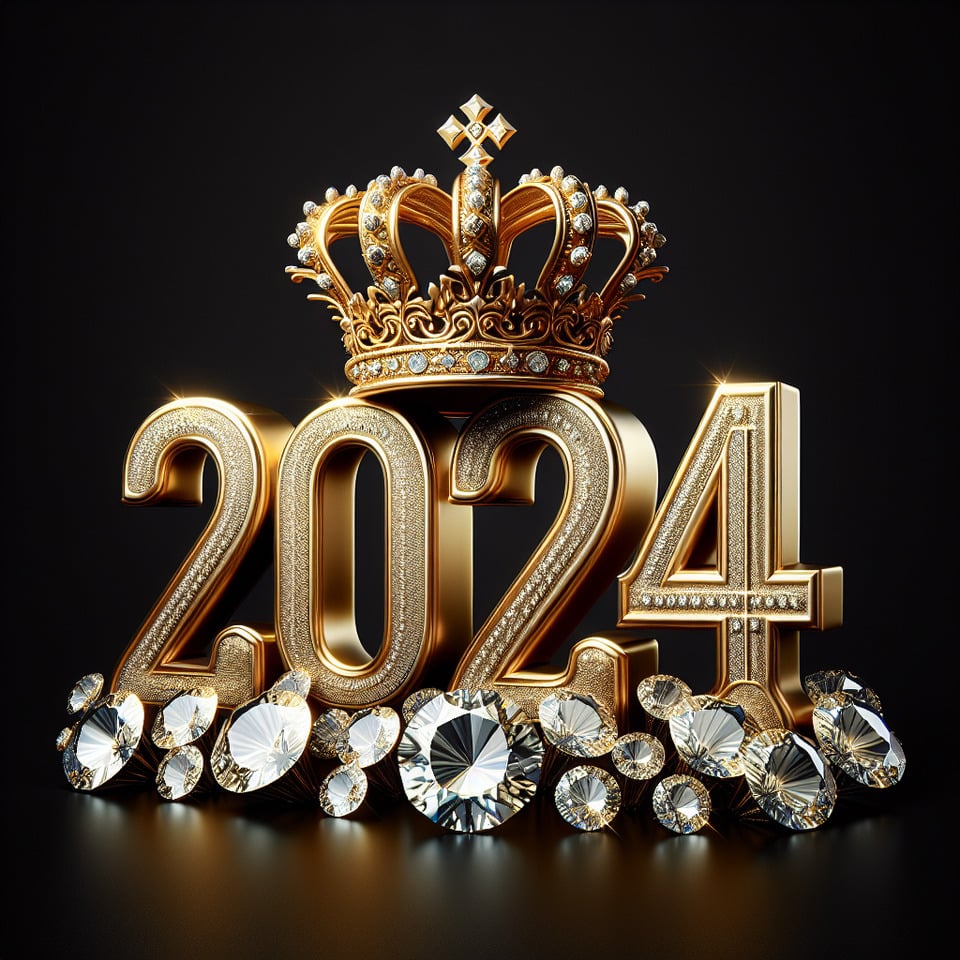 text 2024 golden luxury text effect with crown and diamond text effect image