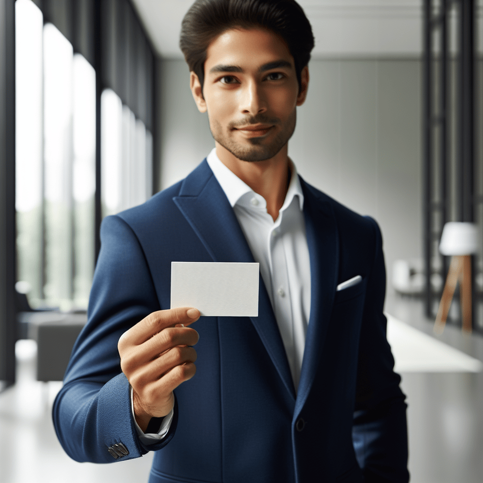 Businessman holding visiting card text effect image