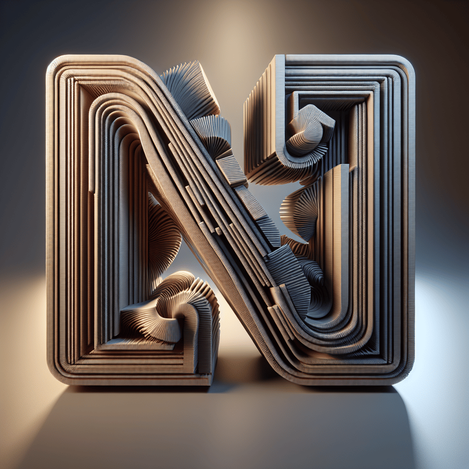 A captivating 3D text design showcasing the intersection N and AI text effect image