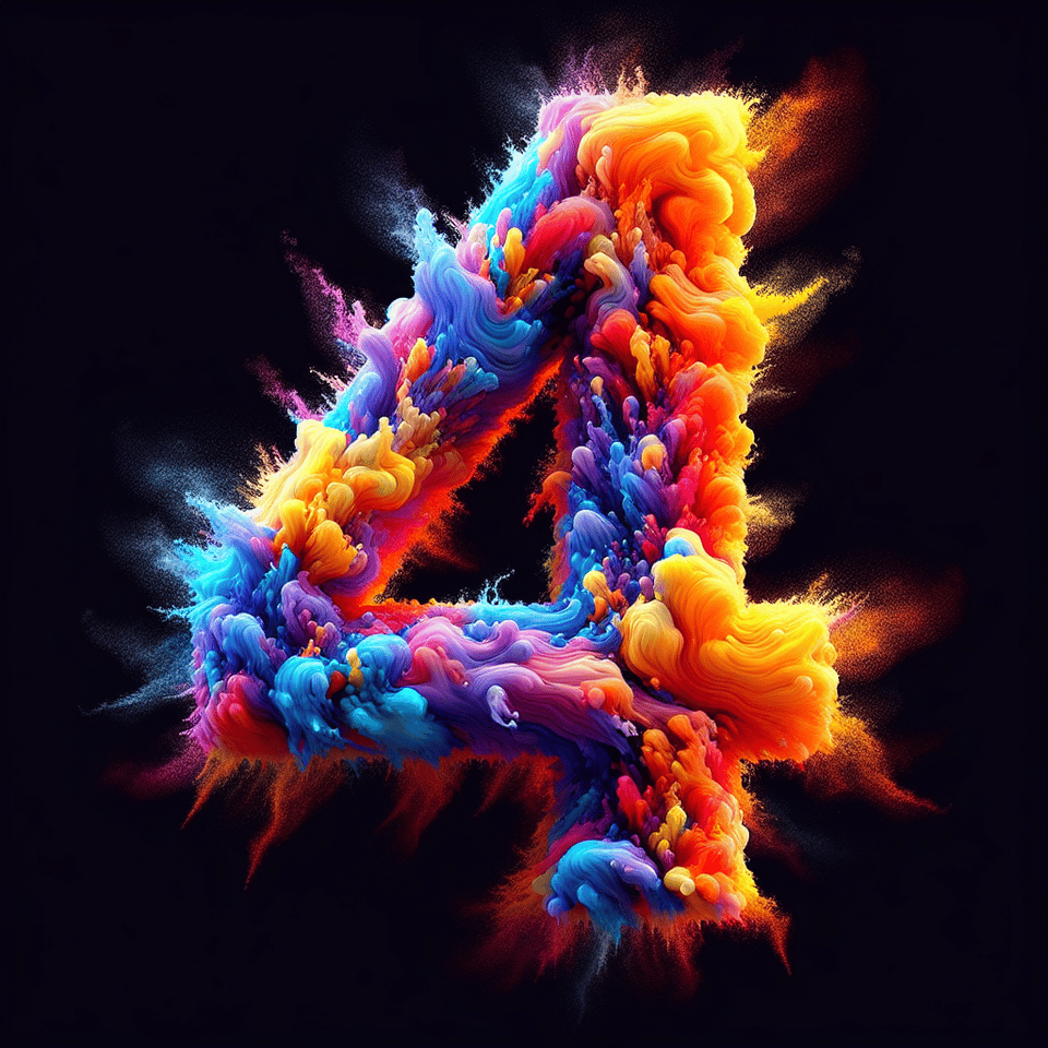 Text 4 colorful splash 3d text and smoky transparent background, Realistic detailed view. text effect image