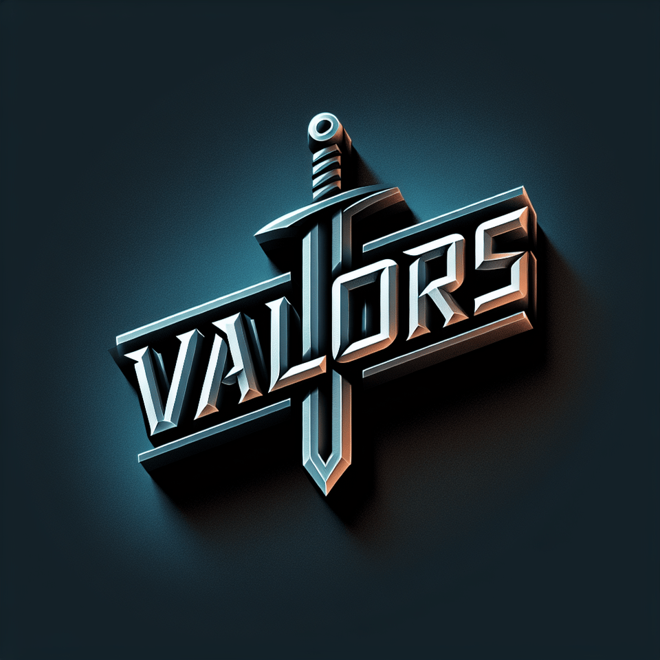 generate a 3d text logo with name is Valors use 3d sword font, typography, cinematic text effect image