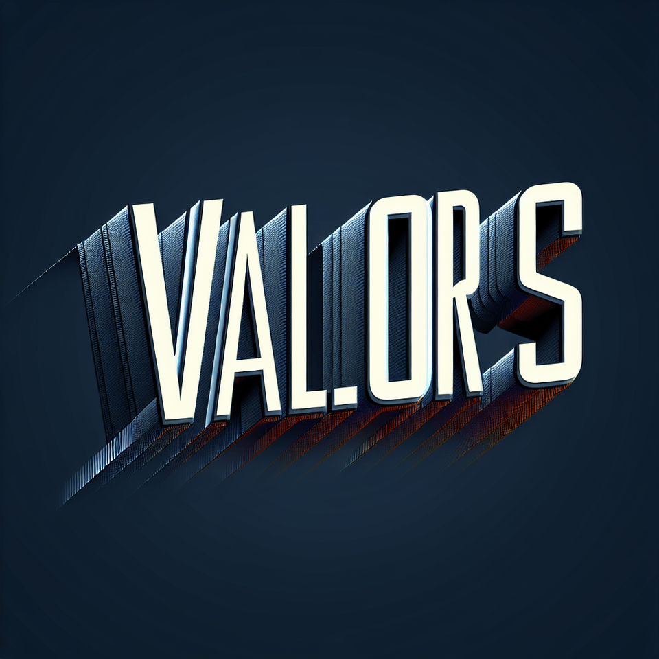 generate a 3d logo with name Valors use 3d font effect , cinematic, typography text effect image