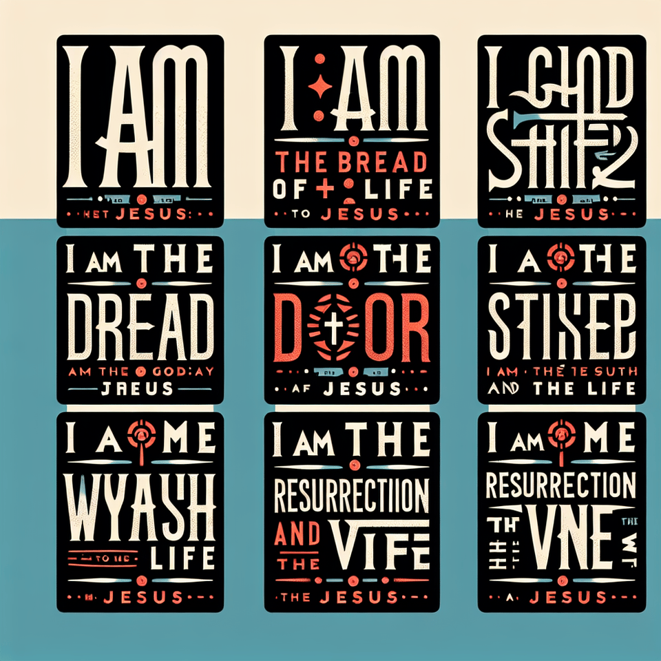 Jesus said, I am the bread of life, I am the door, I am the good shepherd, I am the resurrection and the life, I am the way the truth and the life. I am the true vine., typography text effect image