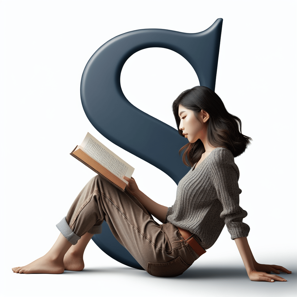 A lady reading book should also look alike the letter S. text effect image