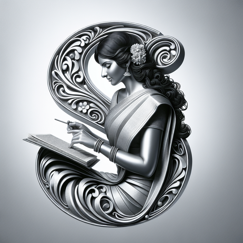 Caligraphic art where a lady reading book should also look alike the letter S. text effect image