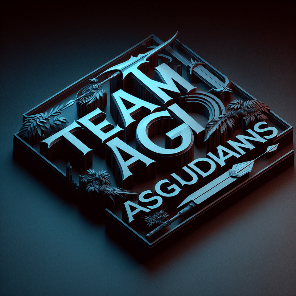 The text ' TEAM ASGAURDIANS' with a stunning look and 3D look, 3d render, typography, poster, dark fantasy text effect image