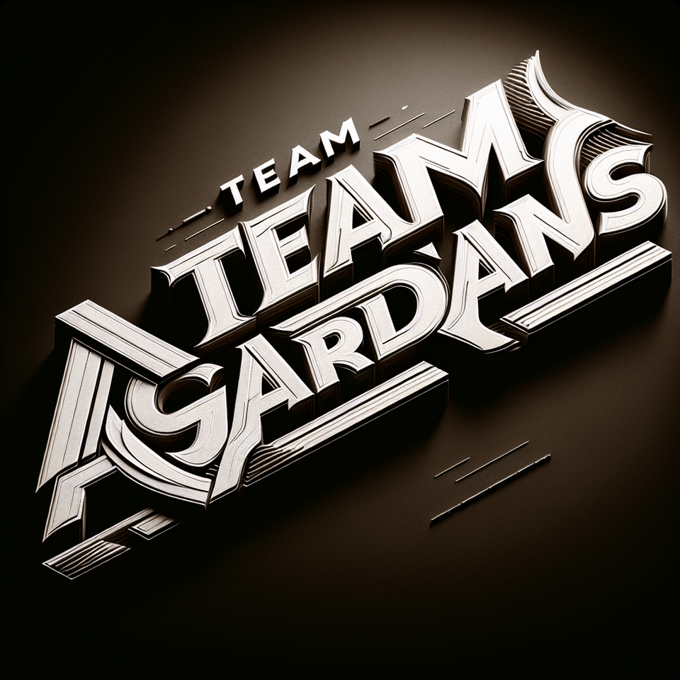 The text ' TEAM ASGUARDIANS' with a stunning look and 3D look, 3d render, typography, poster, dark fantasy text effect image