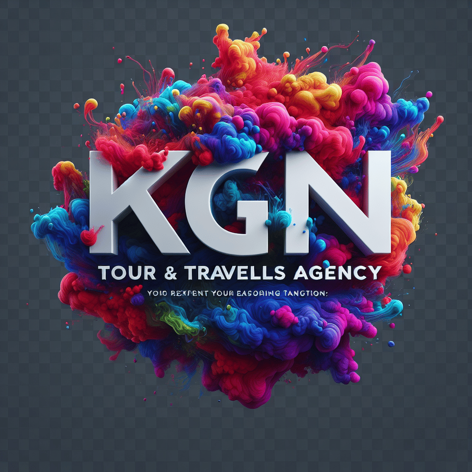 Text KGN TOUR & TRAVELS AGENCY colorful splash 3d text and smoky transparent background, Realistic detailed view. text effect image