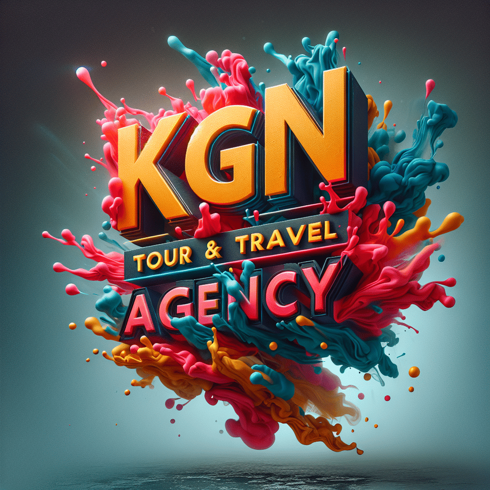 Text KGN TOUR & TRAVEL AGENCY colorful splash 3d text and smoky transparent background, Realistic detailed view. text effect image