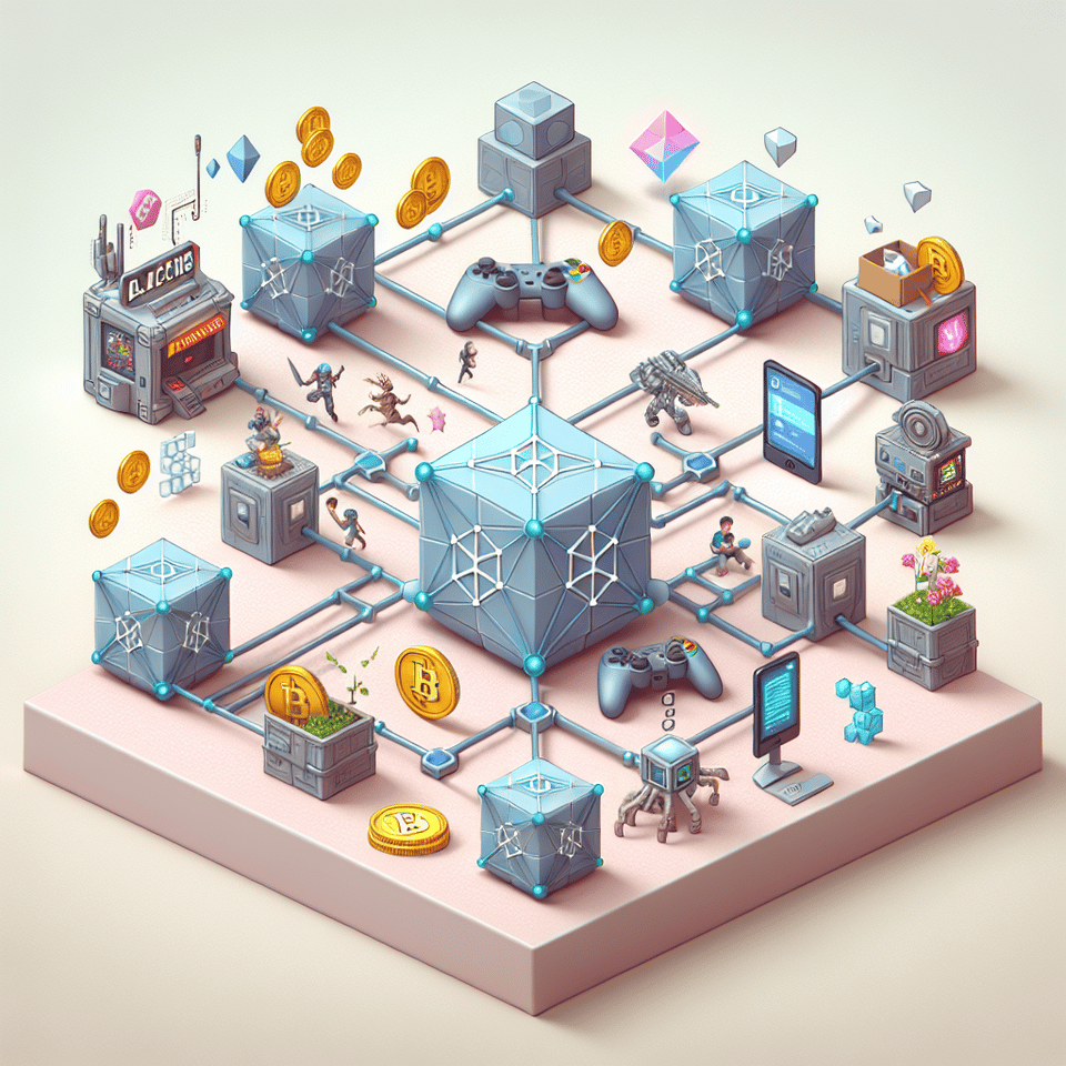 3d blockchain with gaming technology and nfts in light pink background text effect image