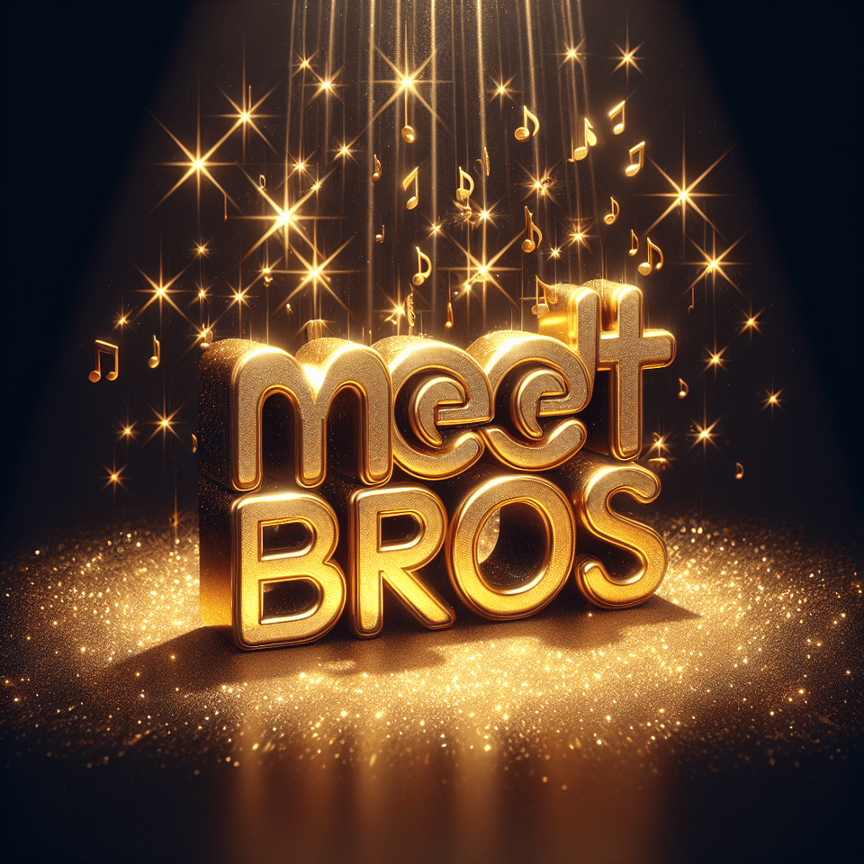 Text meet bros metalic gold body, starry effect, golden sparkles, music , typography text effect image