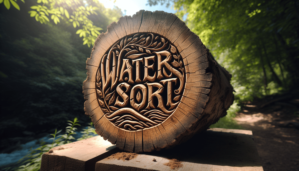 text Water Sort Carved in Wooden log text effect image