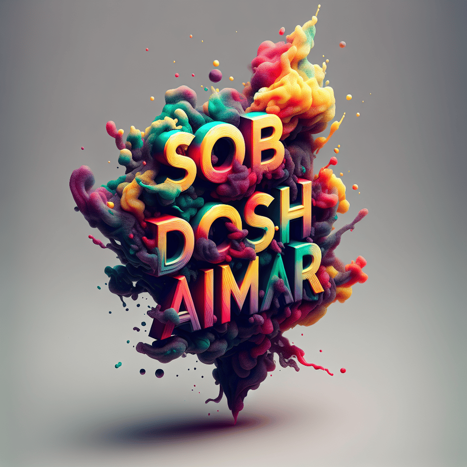 Text Sob Dosh Amar colorful splash 3d text and smoky transparent background, Realistic detailed view., illustration, typography text effect image