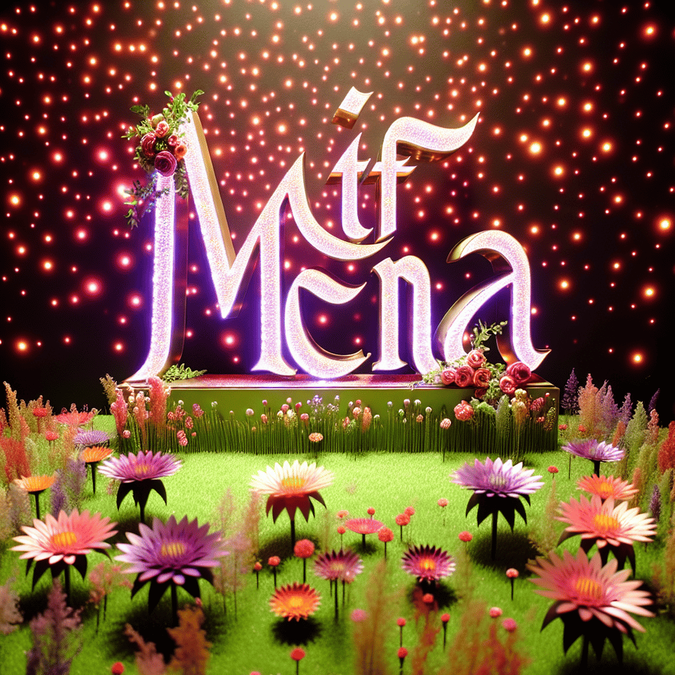 Name Atif Mena written on the background, small colorful touches of 3D paint and with colorful flowers and pink text effect image