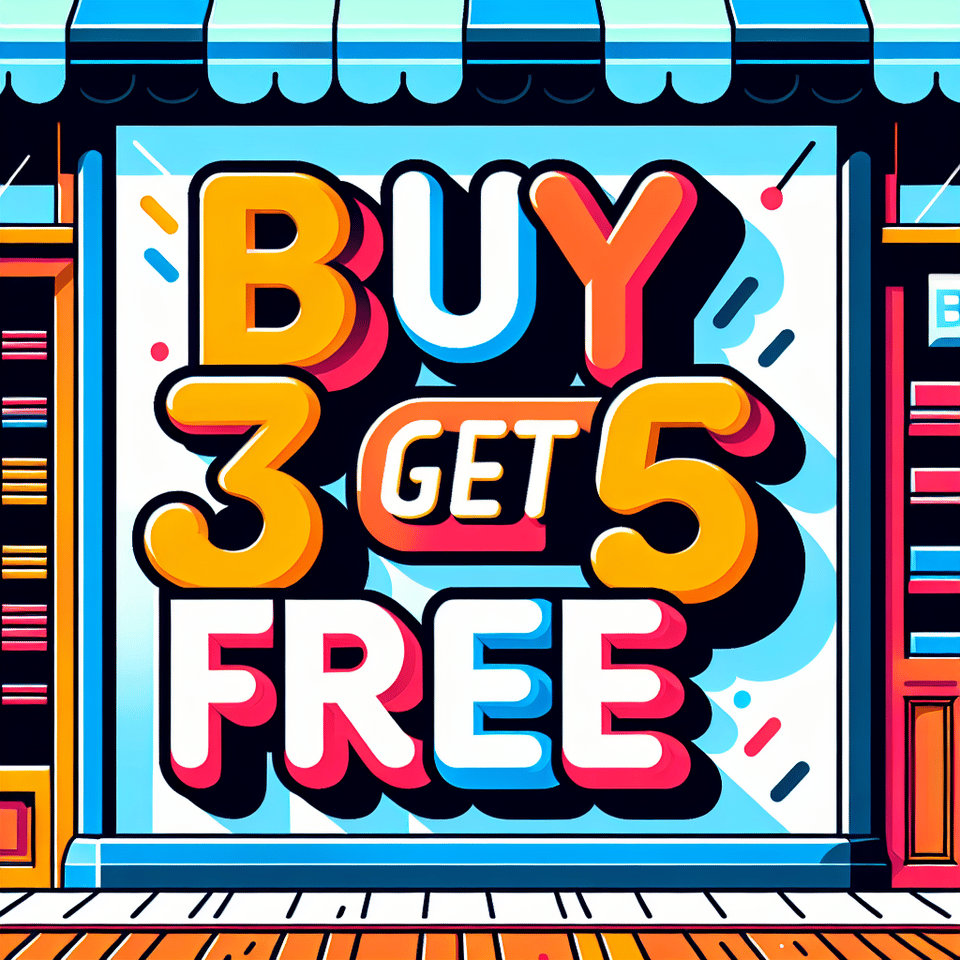 buy 3 get 5 free text effect image