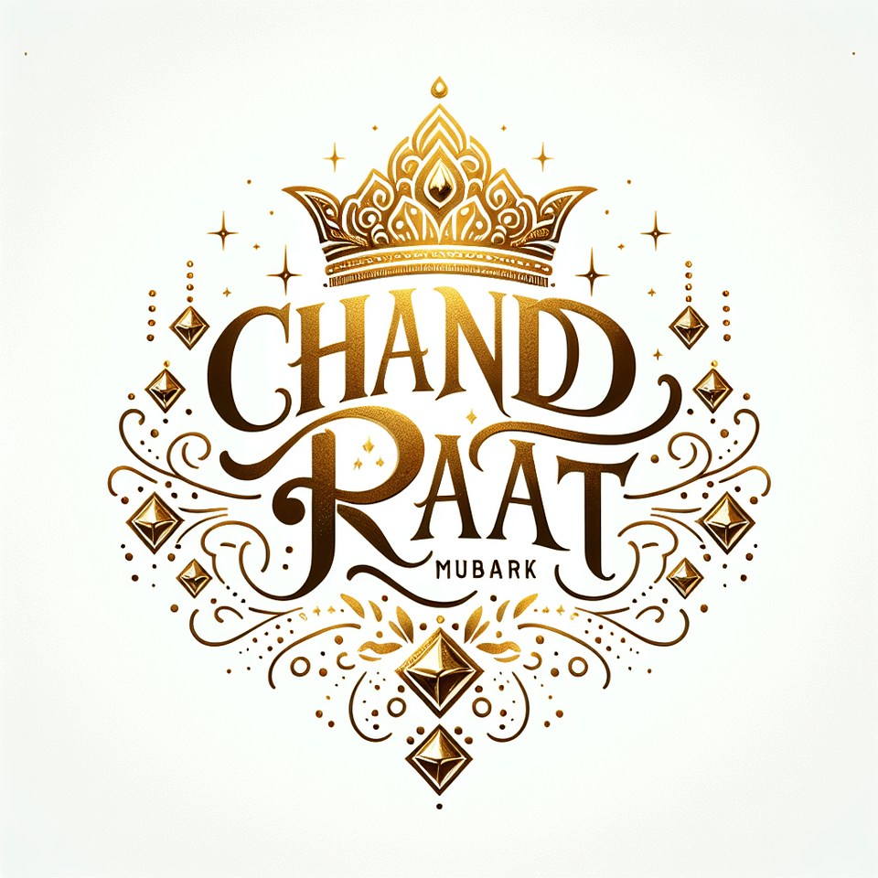text Chand Raat Mubarak golden luxury text effect with crown and diamond on white background text effect image
