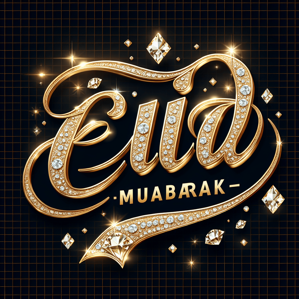 text Eid Mubarak golden luxury text effect and diamond on transparent background text effect image