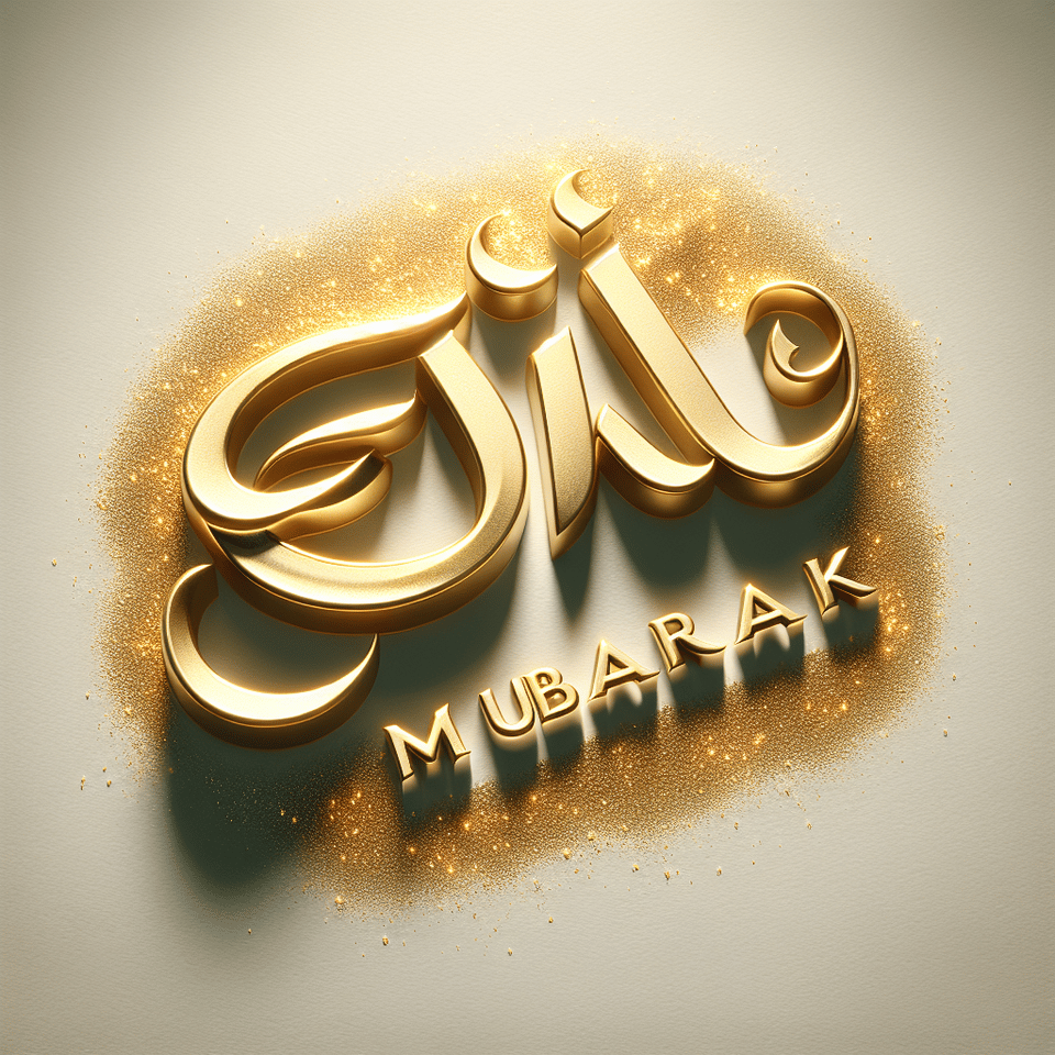 text EID MUBARAK golden shiny  effect on white background text effect image