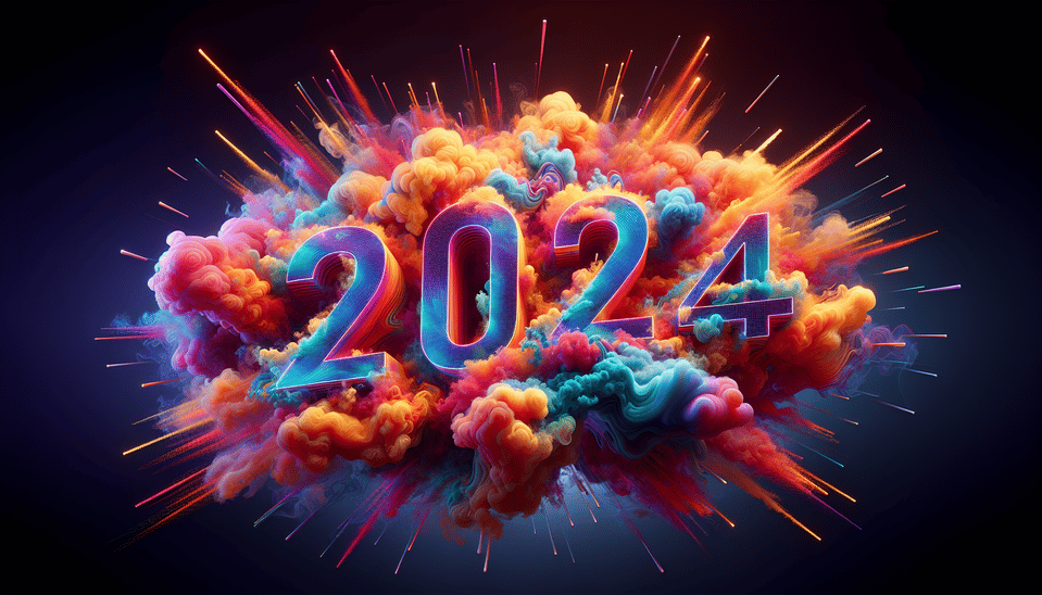 Văn bản giật gân 3d đầy màu sắc 2024 và nền khói text effect image