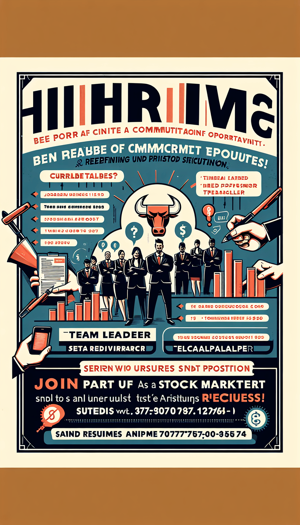 *Join Our Team at Optionbull Share Market Experts Research and Advisory Services*,,Passionate about stocks? Join a dynamic team shaping the future of the market!,,*Who We Are:*,Optionbull offers cutting-edge research and advisory services.,,*What We Offer:*,•⁠  ⁠Collaborative environment,•⁠  ⁠Professional growth opportunities,•⁠  ⁠Impactful work shaping investor decisions,,*Openings:*,,•⁠  Team Leader ⁠,•⁠  Telecaller,,*How to Apply:*,Send your resume to 7777012774 with subject Optionbull Careers - [Position].,,*Join Us:*,Be part of a community redefining stock market success!, poster text effect image