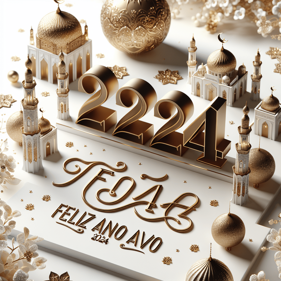 text iftar 2024 Feliz Ano Novo Studio A lettering in luxury gold color on white background, islamic text effect image