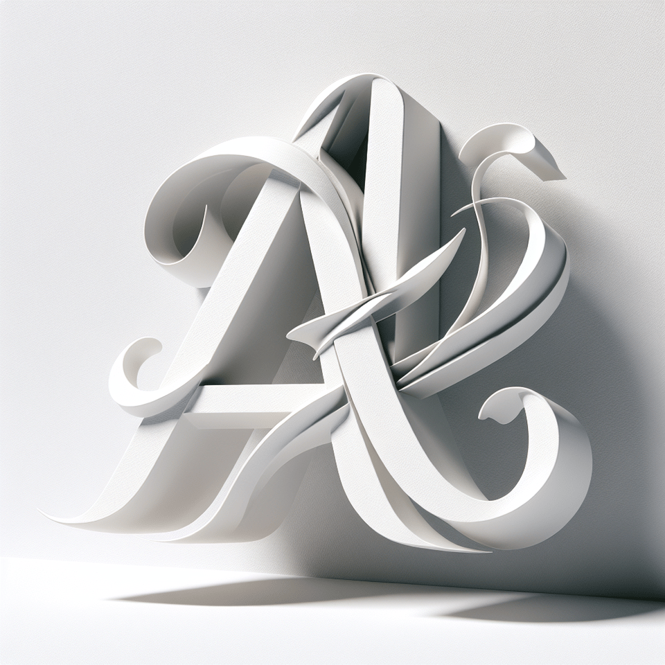 text A E calligraphy lettering on white background,, 3d render text effect image