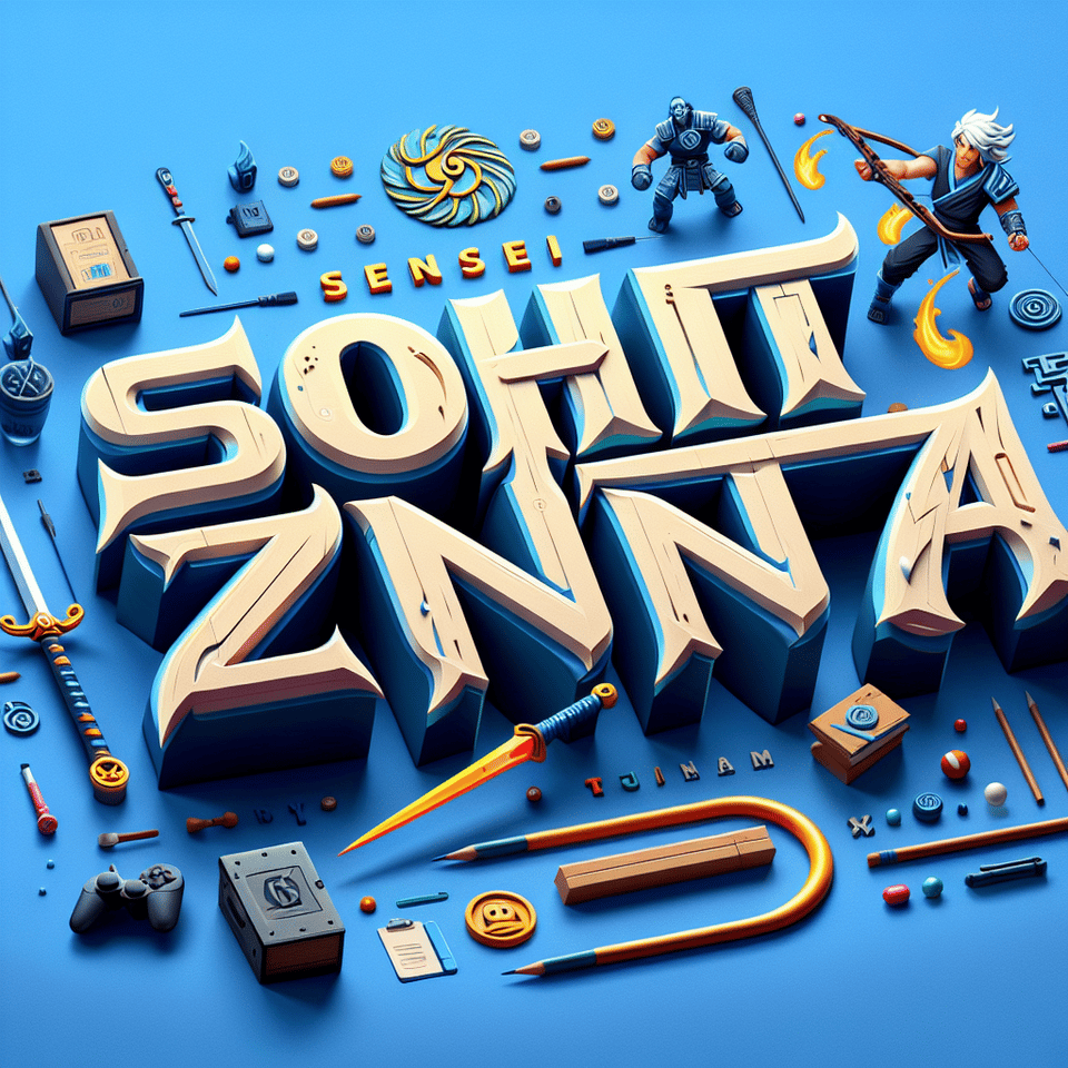 Choose an epic and bold font for SENSEI ROHIT ZINTA that reflects the excitement of gaming. Add gaming-related accents or symbols around the letters, 3d render, typography, illustration, photo text effect image