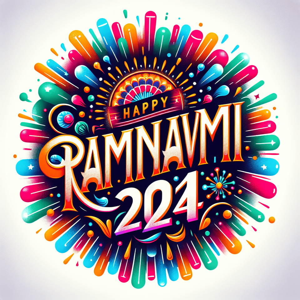 Happy Ramnavmi 2024 lettering with fireworks on white background text effect image