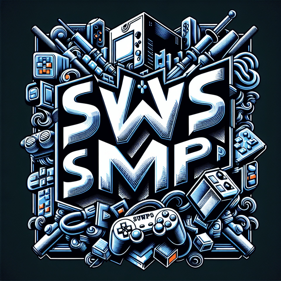 Choose an epic and bold font for SWS SMP that reflects the excitement of gaming. Add gaming-related accents or symbols around the letters, 3d render, typography, illustration, photo text effect image