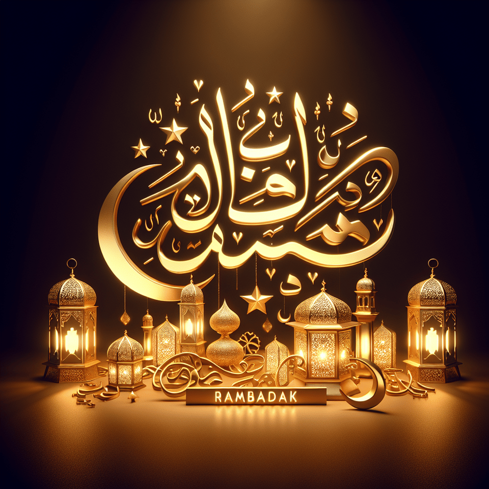 gold ramadan mubarak, 3d render text effect image