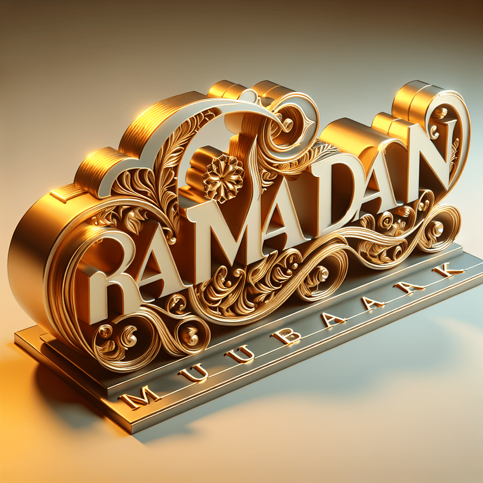 gold ramadan mubarak, typography, 3d render text effect image