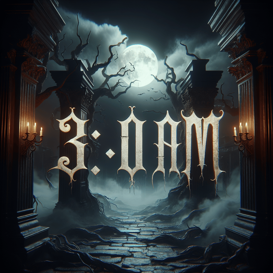 3:00AM in horror font, dark fantasy, cinematic text effect image