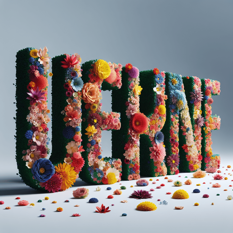 textUNCHAINED three-dimensional, made of flower, gorgeous text effect image