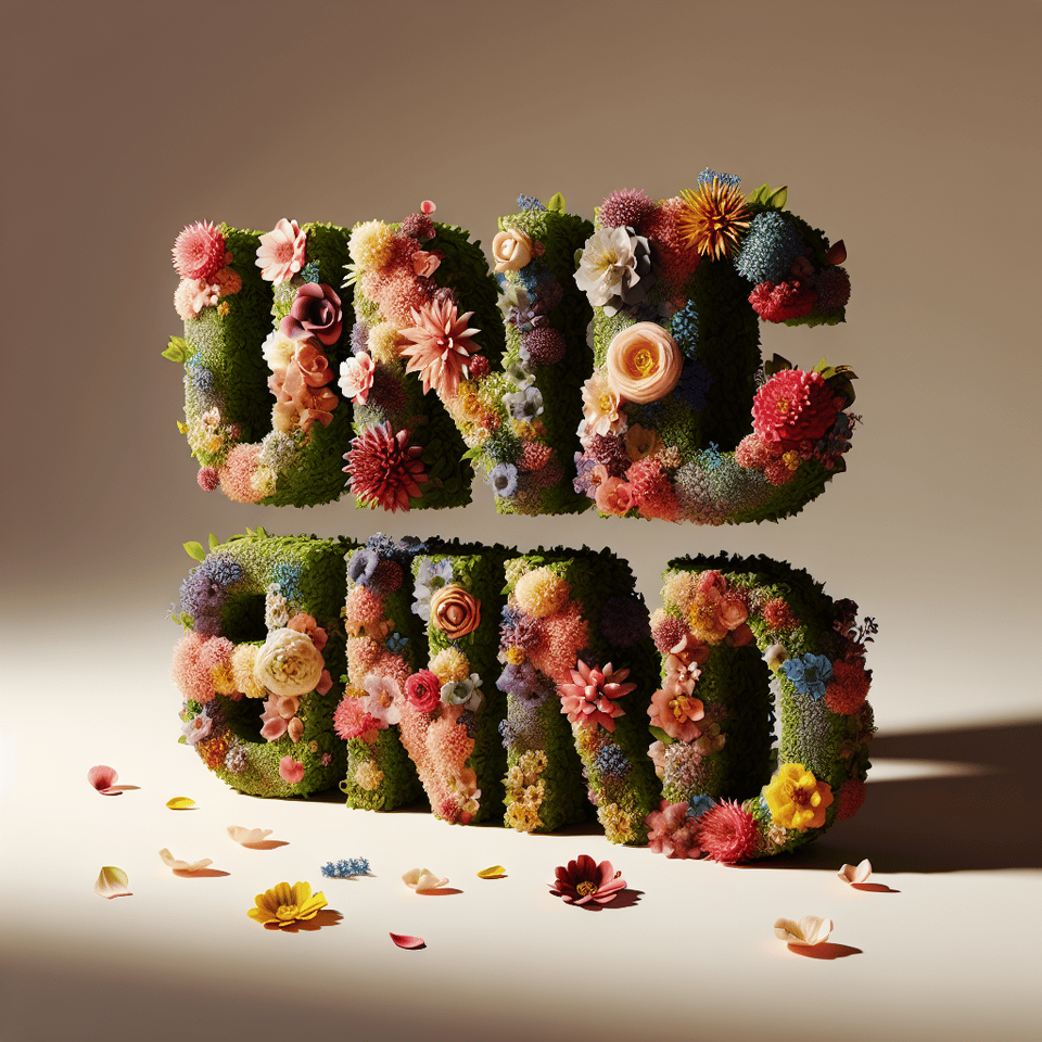 text UNCHAINED three-dimensional, made of flower, gorgeous text effect image