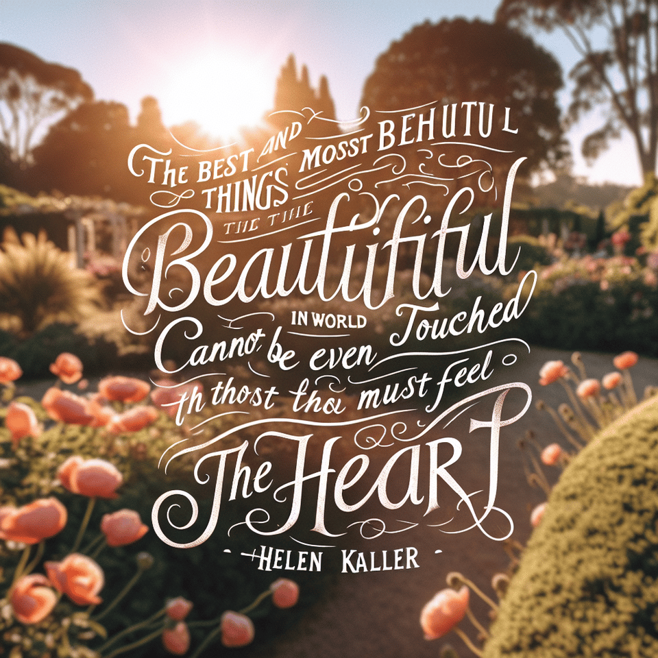 The best and most beautiful things in the world cannot be seen or even touched - they must be felt with the heart. -Helen Keller text effect image