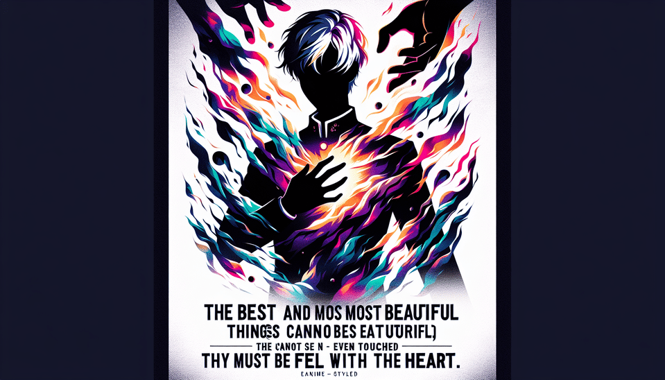 The best and most beautiful things in the world cannot be seen or even touched - they must be felt with the heart. -Helen Keller, poster, anime text effect image
